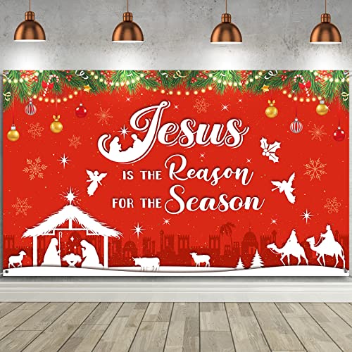 Christmas Religious Backdrop Jesus Is the Reason for the Season Xmas Photography Background Christmas Nativity Banner for Christmas Party or Fireplace and Outdoor Decoration, Christmas Eve, 6 x 3.6 ft