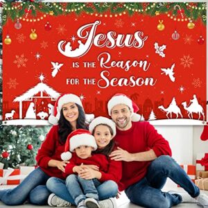 Christmas Religious Backdrop Jesus Is the Reason for the Season Xmas Photography Background Christmas Nativity Banner for Christmas Party or Fireplace and Outdoor Decoration, Christmas Eve, 6 x 3.6 ft