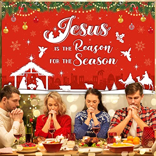 Christmas Religious Backdrop Jesus Is the Reason for the Season Xmas Photography Background Christmas Nativity Banner for Christmas Party or Fireplace and Outdoor Decoration, Christmas Eve, 6 x 3.6 ft