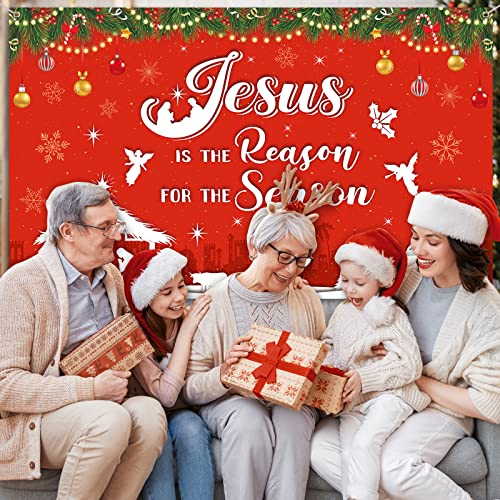 Christmas Religious Backdrop Jesus Is the Reason for the Season Xmas Photography Background Christmas Nativity Banner for Christmas Party or Fireplace and Outdoor Decoration, Christmas Eve, 6 x 3.6 ft