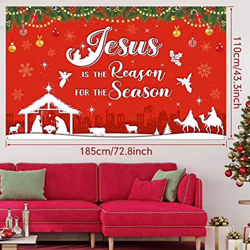 Christmas Religious Backdrop Jesus Is the Reason for the Season Xmas Photography Background Christmas Nativity Banner for Christmas Party or Fireplace and Outdoor Decoration, Christmas Eve, 6 x 3.6 ft