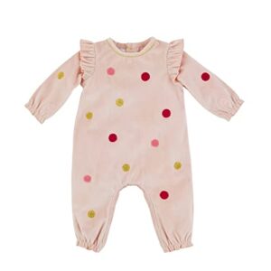 mud pie baby girl velour boucle polka dot one piece bodysuit, pink, 9-12 months