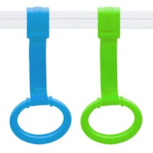 baby pull up rings, 2 pack bed stand up assistant, play gym crib pull ring for toddler kids children walking training tool(blue and green)