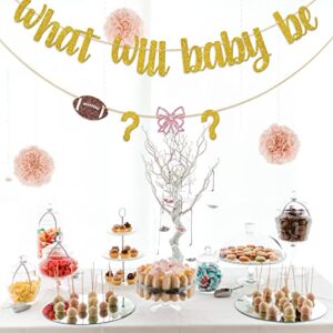 Dalaber What Will Baby Be Banner, Footballs or Bows Bunting Banner for Baby Shower Gender Receal Party Decoration, Boy or Girl/He or She/Brother or Sister Gender Reveal Party Supplies