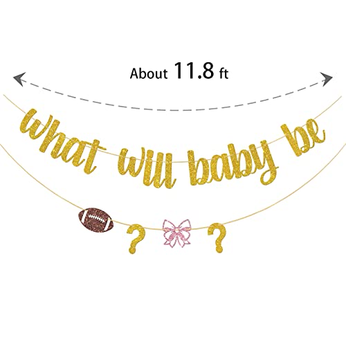 Dalaber What Will Baby Be Banner, Footballs or Bows Bunting Banner for Baby Shower Gender Receal Party Decoration, Boy or Girl/He or She/Brother or Sister Gender Reveal Party Supplies