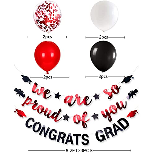 Red Black 2023 Graduation Party Decorations We are So Proud of You Congrats Grad Graduation Banner Graduation Cap Diploma Star Garland Backdrop for Congratulations 2023 Grad Party Supplies