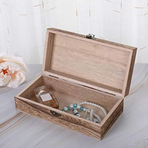 kekafu Rectangle Unfinished Wood Box DIY Paulownia Storage Jewelry Box with Hinged Lid and Front Clasp for Arts Storage - 8x4x2.36 Inch Rustic Wood Storage Box for Trinket Jewelry (Light Brown)