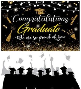 2023 graduation party supplies graduation banner black and gold large 71” x 45” backdrop with congrats grad graduation decorations indoor outdoor