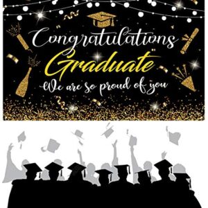 2023 Graduation Party Supplies Graduation Banner Black and Gold Large 71” x 45” Backdrop with Congrats Grad Graduation Decorations Indoor Outdoor