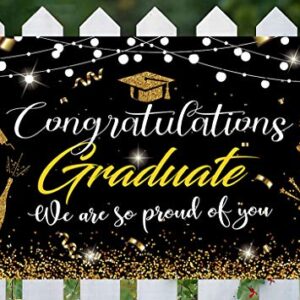 2023 Graduation Party Supplies Graduation Banner Black and Gold Large 71” x 45” Backdrop with Congrats Grad Graduation Decorations Indoor Outdoor