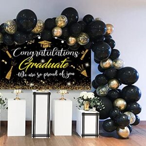 2023 Graduation Party Supplies Graduation Banner Black and Gold Large 71” x 45” Backdrop with Congrats Grad Graduation Decorations Indoor Outdoor