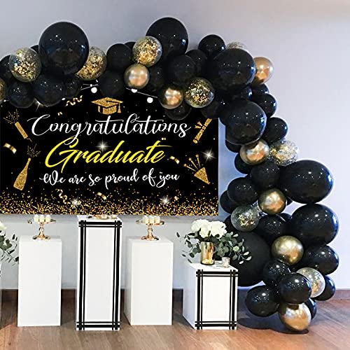 2023 Graduation Party Supplies Graduation Banner Black and Gold Large 71” x 45” Backdrop with Congrats Grad Graduation Decorations Indoor Outdoor