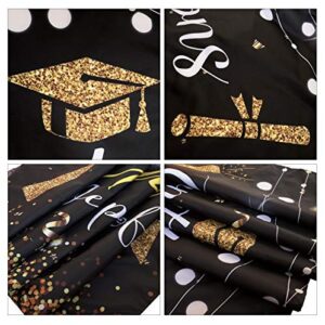 2023 Graduation Party Supplies Graduation Banner Black and Gold Large 71” x 45” Backdrop with Congrats Grad Graduation Decorations Indoor Outdoor