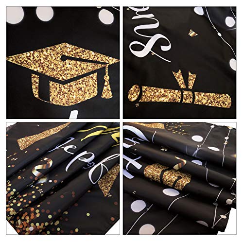 2023 Graduation Party Supplies Graduation Banner Black and Gold Large 71” x 45” Backdrop with Congrats Grad Graduation Decorations Indoor Outdoor