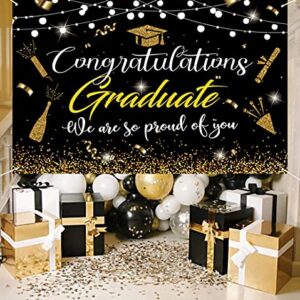 2023 Graduation Party Supplies Graduation Banner Black and Gold Large 71” x 45” Backdrop with Congrats Grad Graduation Decorations Indoor Outdoor