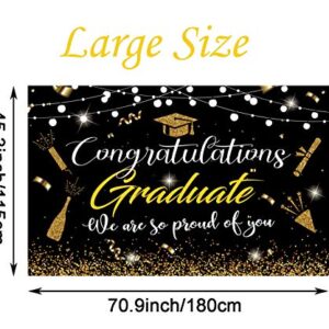 2023 Graduation Party Supplies Graduation Banner Black and Gold Large 71” x 45” Backdrop with Congrats Grad Graduation Decorations Indoor Outdoor