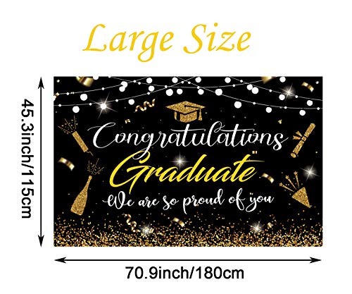 2023 Graduation Party Supplies Graduation Banner Black and Gold Large 71” x 45” Backdrop with Congrats Grad Graduation Decorations Indoor Outdoor