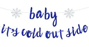 blue glitter baby it’s cold outside banner – snowflake sign for winter wonderland birthday / baby shower / christmas party decorations supplies
