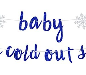 Blue Glitter Baby It's Cold Outside Banner - Snowflake Sign for Winter Wonderland Birthday / Baby Shower / Christmas Party Decorations Supplies