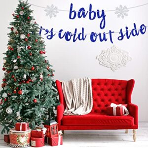 Blue Glitter Baby It's Cold Outside Banner - Snowflake Sign for Winter Wonderland Birthday / Baby Shower / Christmas Party Decorations Supplies