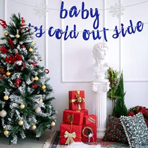 Blue Glitter Baby It's Cold Outside Banner - Snowflake Sign for Winter Wonderland Birthday / Baby Shower / Christmas Party Decorations Supplies