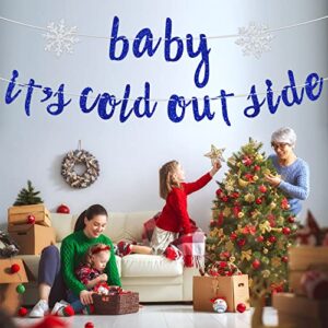 Blue Glitter Baby It's Cold Outside Banner - Snowflake Sign for Winter Wonderland Birthday / Baby Shower / Christmas Party Decorations Supplies