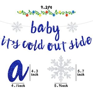 Blue Glitter Baby It's Cold Outside Banner - Snowflake Sign for Winter Wonderland Birthday / Baby Shower / Christmas Party Decorations Supplies