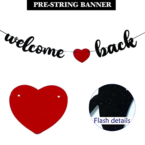 Welcome Back Banner Sign Party Decoration Black Glitter Pre-Strung Banner for Military Army Homecoming Teenager Homecoming Party Decorations, Family Theme Party Supplies