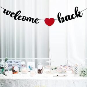 Welcome Back Banner Sign Party Decoration Black Glitter Pre-Strung Banner for Military Army Homecoming Teenager Homecoming Party Decorations, Family Theme Party Supplies