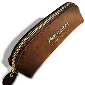 ThePortraitArt Vintage Leather Case/Pouch for Pencils, Art Supplies, Cosmetic Makeup Tools, Misc Items