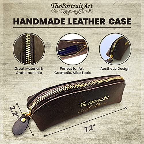 ThePortraitArt Vintage Leather Case/Pouch for Pencils, Art Supplies, Cosmetic Makeup Tools, Misc Items