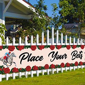 Place Your Bets Outdoor Banner Churchill Downs Kentucky Derby Party Horse Racing Large Fence Banner Front Yard Garden Decoration Sign