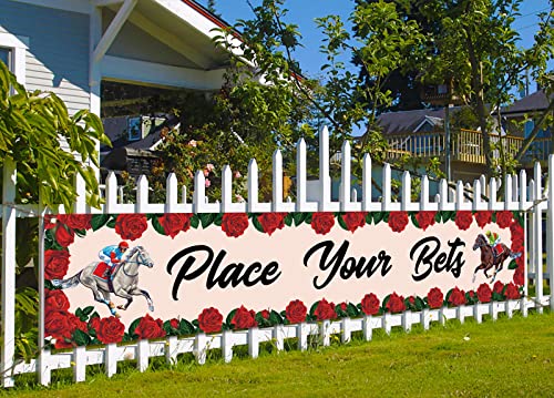 Place Your Bets Outdoor Banner Churchill Downs Kentucky Derby Party Horse Racing Large Fence Banner Front Yard Garden Decoration Sign