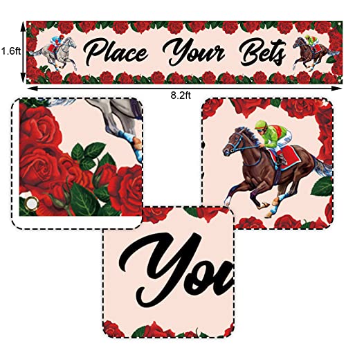 Place Your Bets Outdoor Banner Churchill Downs Kentucky Derby Party Horse Racing Large Fence Banner Front Yard Garden Decoration Sign