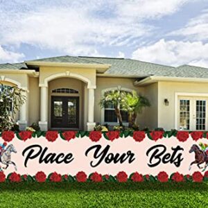 Place Your Bets Outdoor Banner Churchill Downs Kentucky Derby Party Horse Racing Large Fence Banner Front Yard Garden Decoration Sign