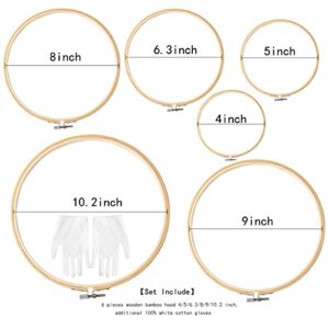 Matchne Embroidery Hoop 2 Pack 6PCS 4Inch to 10Inch Easily Loosen/Tighten Cross Stitch Supplies & Needlework Supplies Bamboo Wooden Hoops for Crafts