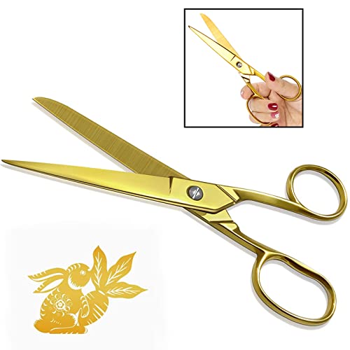 7" Scissors All Purpose Fabric Left Handed Kitchen for Office School Sewing Kid Adult Student Food Classroom Travel Comfort Gripstainless Steel Office Scissors(7 Inch Gold)