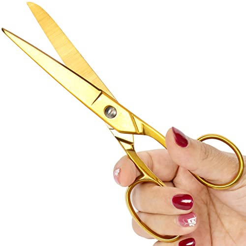 7" Scissors All Purpose Fabric Left Handed Kitchen for Office School Sewing Kid Adult Student Food Classroom Travel Comfort Gripstainless Steel Office Scissors(7 Inch Gold)