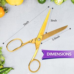 7" Scissors All Purpose Fabric Left Handed Kitchen for Office School Sewing Kid Adult Student Food Classroom Travel Comfort Gripstainless Steel Office Scissors(7 Inch Gold)