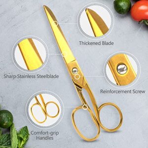 7" Scissors All Purpose Fabric Left Handed Kitchen for Office School Sewing Kid Adult Student Food Classroom Travel Comfort Gripstainless Steel Office Scissors(7 Inch Gold)