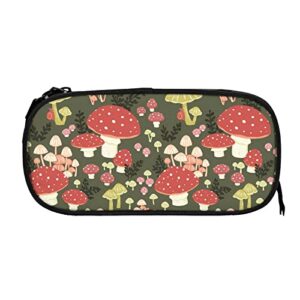 gesey-r4t mushrooms pattern pen pencil case bag big capacity multifunction storage pouch organizer with zipper office university for girls boy, black, one size