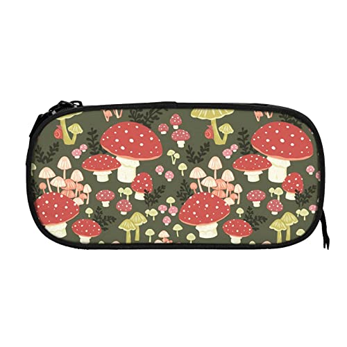 Gesey-R4T Mushrooms Pattern Pen Pencil Case Bag Big Capacity Multifunction Storage Pouch Organizer with Zipper Office University for Girls Boy, Black, One Size