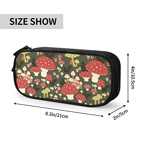 Gesey-R4T Mushrooms Pattern Pen Pencil Case Bag Big Capacity Multifunction Storage Pouch Organizer with Zipper Office University for Girls Boy, Black, One Size