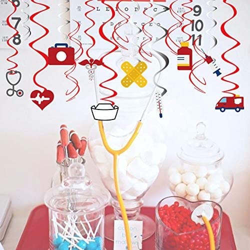 Mirabuy 20 Pcs Nurse Party Hanging Swirls Decorations for Nurse Graduation Party, RN Party Decorations, Medical Theme Party