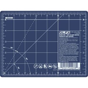 olfa 6″ x 8″ self healing rotary cutting mat (rm-6×8/nbl) – double sided 6×8 inch cutting mat with grid for fabric, sewing, quilting, & crafts, designed for use with rotary cutters (navy)