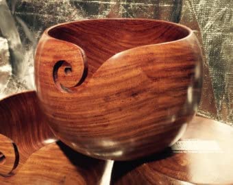 Decorative Yarn Bowl Weaving Supply Circular Yarn Storage Bowl Wooden for Knitting Crochet by SUFY Crafts (Large-7x7x4 Inch), Brown