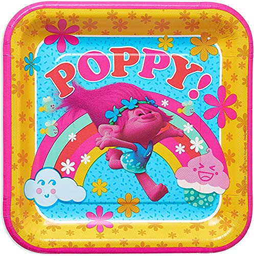 Amscan 551828 Trolls The Movie Poppy Square Party Dinner Paper Plates, Multicolor, 8 Ct.