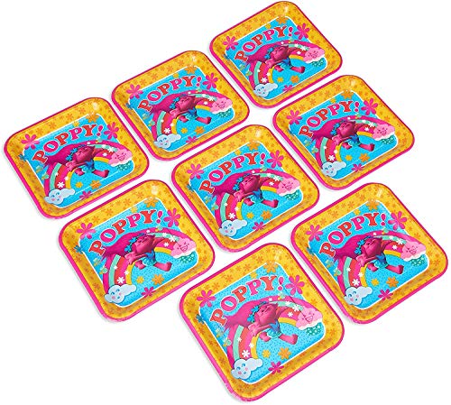 Amscan 551828 Trolls The Movie Poppy Square Party Dinner Paper Plates, Multicolor, 8 Ct.