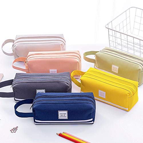 Large Capacity Pencil Bag Stationery Pouch Multi-Colored Pencil Bag Oxford Cloth Cosmetic Pouch Bag Compact Zipper Bag for Office & Student (Bag B-Yellow)