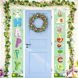 katchon, large welcome happy easter banner – 2 pieces, 72x12inch | happy easter porch sign | easter banners for front door | easter door banner, easter door decorations | easter porch decorations